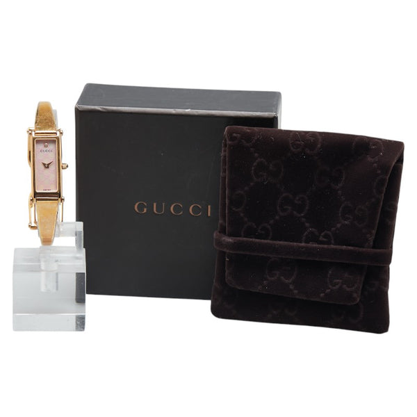 グッチ 1Pダイヤ 腕時計 バングルウォッチ 1500L クオーツ ホワイト文字盤 ステンレススチール レディース GUCCI 【中古】