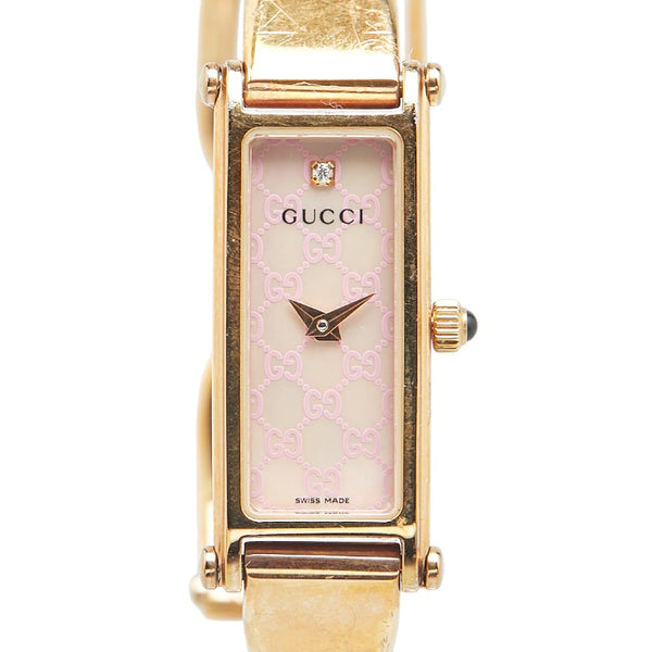 グッチ 1Pダイヤ 腕時計 バングルウォッチ 1500L クオーツ ホワイト文字盤 ステンレススチール レディース GUCCI 【中古】