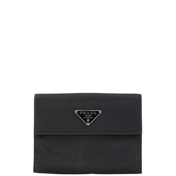 プラダ 三角ロゴプレート 二つ折り財布 ブラック ナイロン レディース PRADA 【中古】