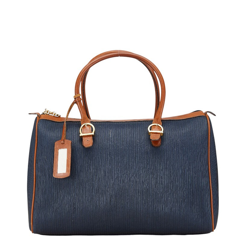 サルヴァトーレフェラガモ ハンドバッグ ボストンバッグ ネイビー ブラウン レザー レディース Salvatore Ferragamo 【中古】