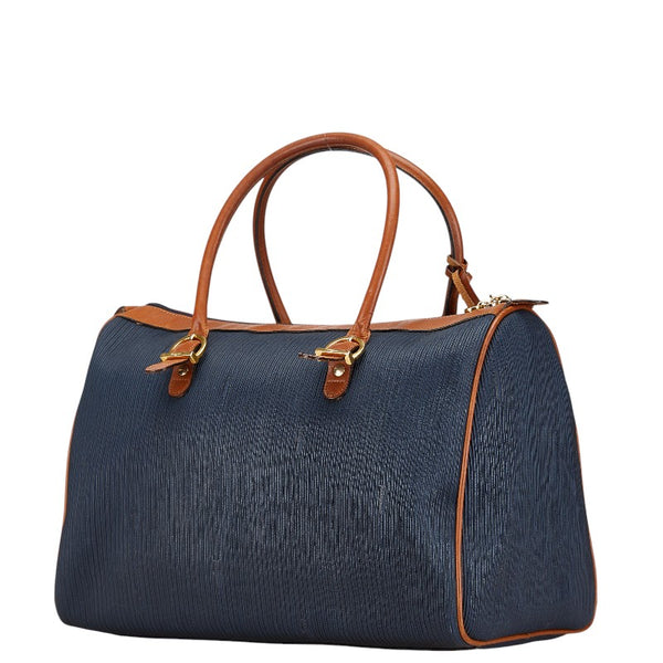 サルヴァトーレフェラガモ ハンドバッグ ボストンバッグ ネイビー ブラウン レザー レディース Salvatore Ferragamo 【中古】