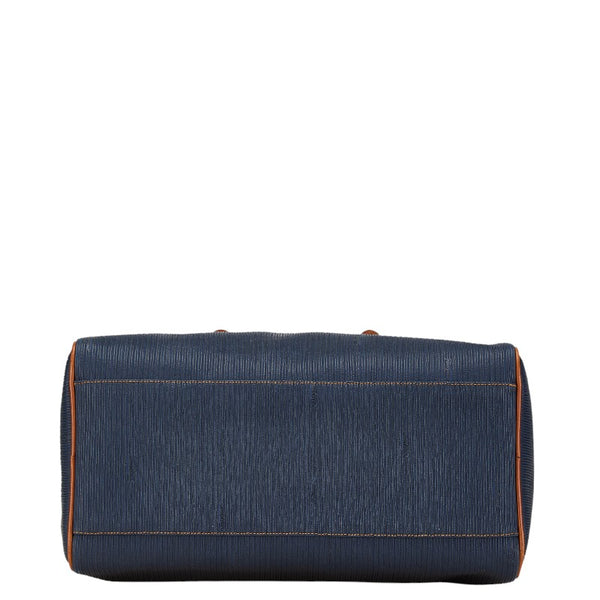 サルヴァトーレフェラガモ ハンドバッグ ボストンバッグ ネイビー ブラウン レザー レディース Salvatore Ferragamo 【中古】