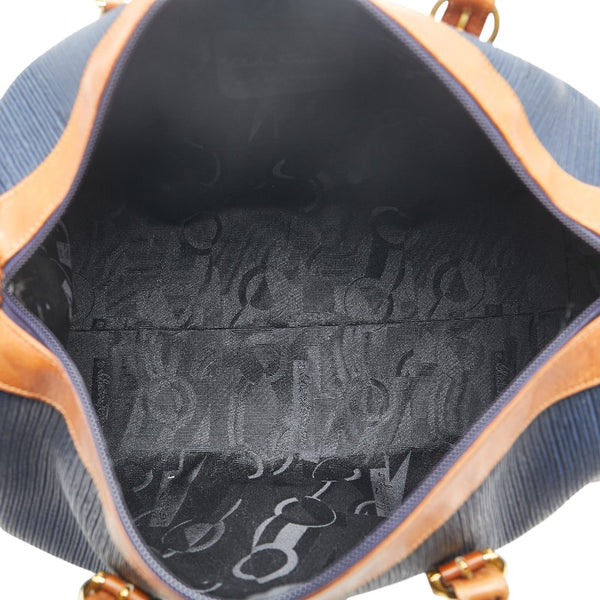 サルヴァトーレフェラガモ ハンドバッグ ボストンバッグ ネイビー ブラウン レザー レディース Salvatore Ferragamo 【中古】