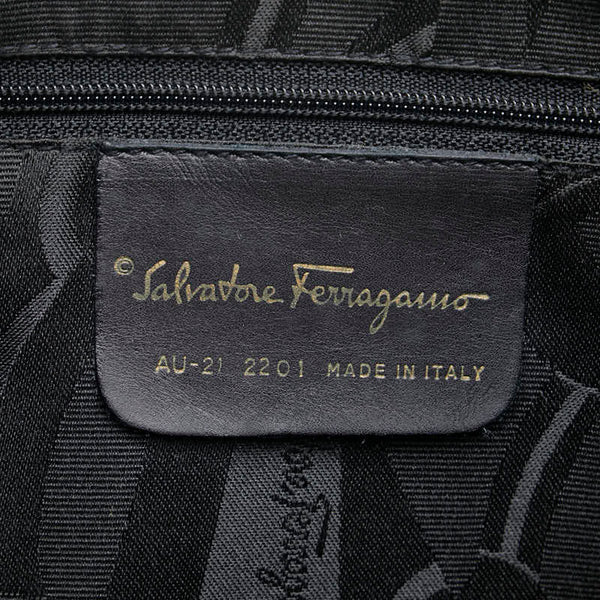 サルヴァトーレフェラガモ ハンドバッグ ボストンバッグ ネイビー ブラウン レザー レディース Salvatore Ferragamo 【中古】