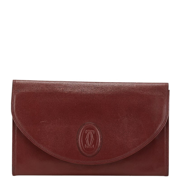 カルティエ マスト ドゥ カルティエ クラッチバッグ ワインレッド レザー レディース CARTIER 【中古】