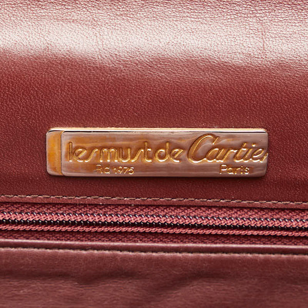 カルティエ マスト ドゥ カルティエ クラッチバッグ ワインレッド レザー レディース CARTIER 【中古】