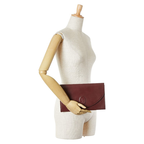 カルティエ マスト ドゥ カルティエ クラッチバッグ ワインレッド レザー レディース CARTIER 【中古】