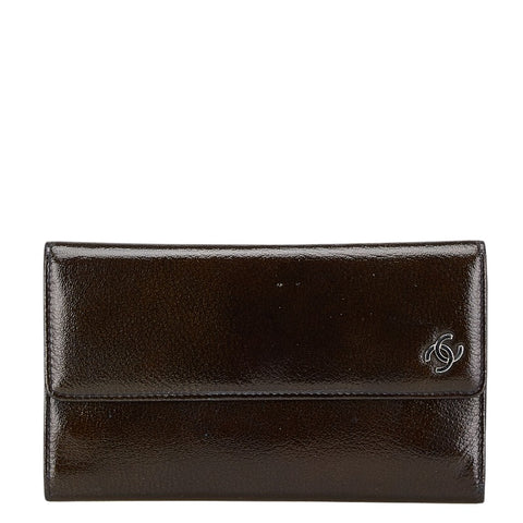 シャネル ココマーク 長財布 ブラック ブラウン レザー レディース CHANEL 【中古】