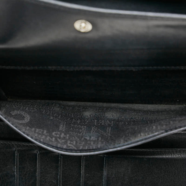 シャネル ココマーク 長財布 ブラック ブラウン レザー レディース CHANEL 【中古】