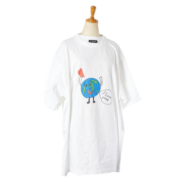 バレンシアガ 21SS LOVE EARTH プラネットプリント ダブルスリーブ Tシャツ サイズ：XXS 657059 ホワイト マルチカラー コットン メンズ BALENCIAGA 【中古】