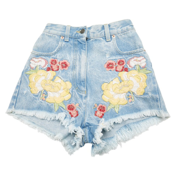 グッチ フラワー エンブロイダリー デニムパンツ ショートパンツ サイズ：22 ライトブルー マルチカラー コットン レディース GUCCI 【中古】
