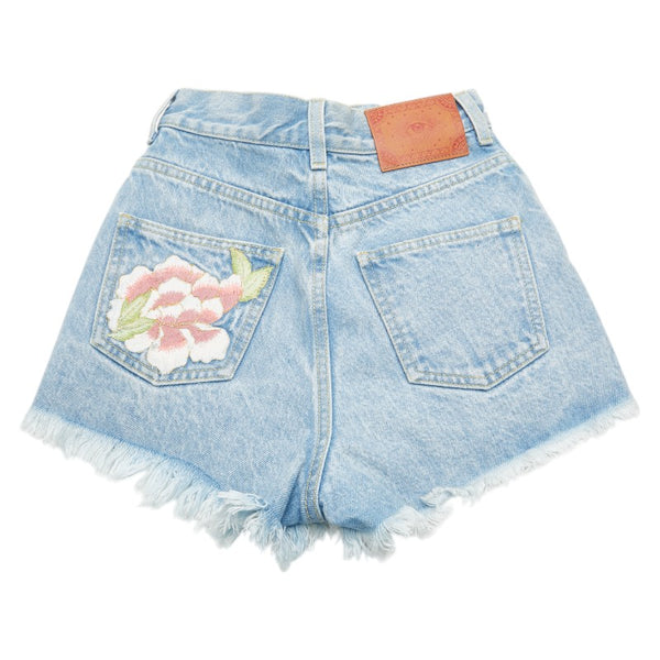 グッチ フラワー エンブロイダリー デニムパンツ ショートパンツ サイズ：22 ライトブルー マルチカラー コットン レディース GUCCI 【中古】