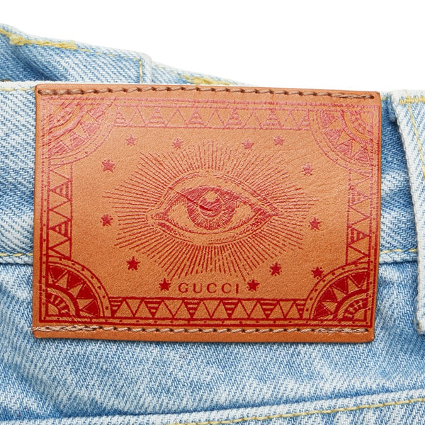 グッチ フラワー エンブロイダリー デニムパンツ ショートパンツ サイズ：22 ライトブルー マルチカラー コットン レディース GUCCI 【中古】