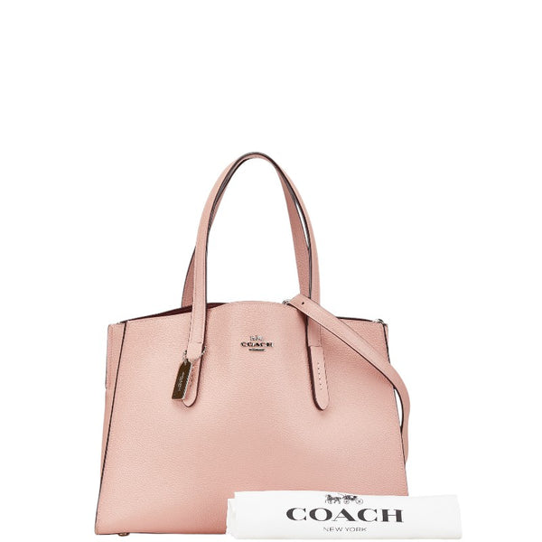コーチ チャーリー キャリーオール ハンドバッグ ショルダーバッグ 2WAY 25137 ピンク レザー レディース COACH 【中古】