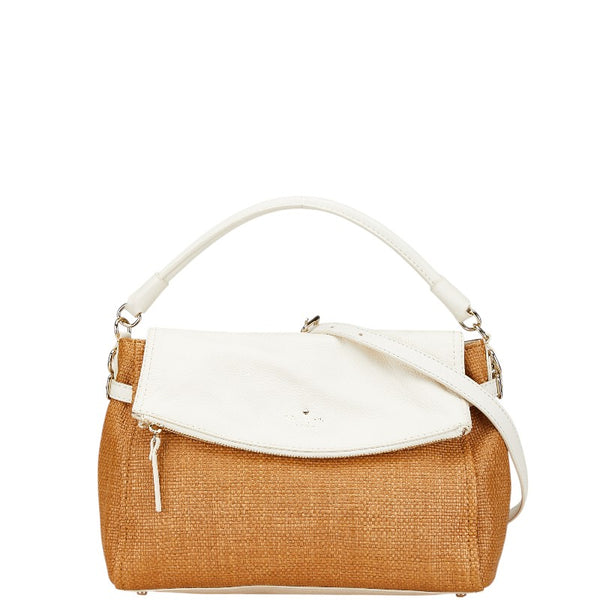 ケイトスペード ハンドバッグ ショルダーバッグ 2WAY ベージュ ホワイト ラフィア レザー レディース Kate Spade 【中古】