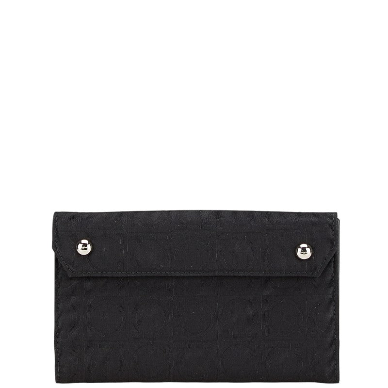 サルヴァトーレフェラガモ ガンチーニ 長財布 ブラック キャンバス レザー レディース Salvatore Ferragamo 【中古】