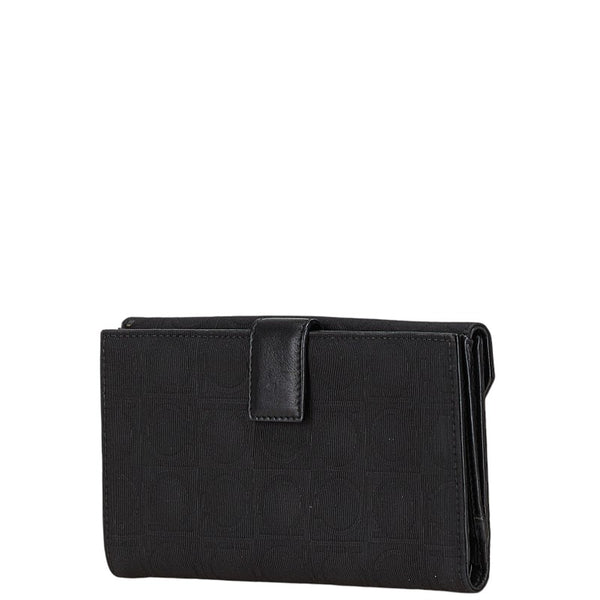 サルヴァトーレフェラガモ ガンチーニ 長財布 ブラック キャンバス レザー レディース Salvatore Ferragamo 【中古】