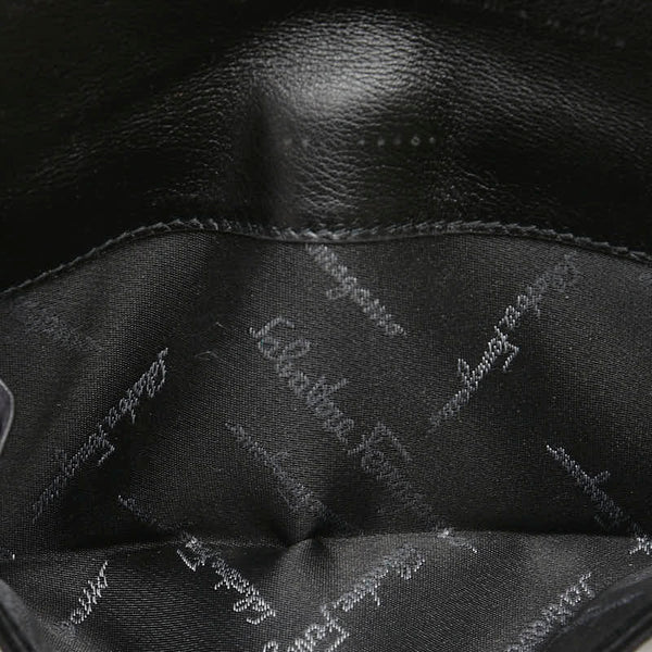 サルヴァトーレフェラガモ ガンチーニ 長財布 ブラック キャンバス レザー レディース Salvatore Ferragamo 【中古】