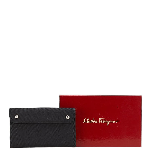 サルヴァトーレフェラガモ ガンチーニ 長財布 ブラック キャンバス レザー レディース Salvatore Ferragamo 【中古】