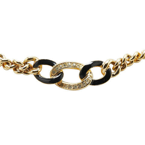 ディオール 鎖 モチーフ ラインストーン チェーン ネックレス ゴールド ブラック メッキ レディース Dior 【中古】