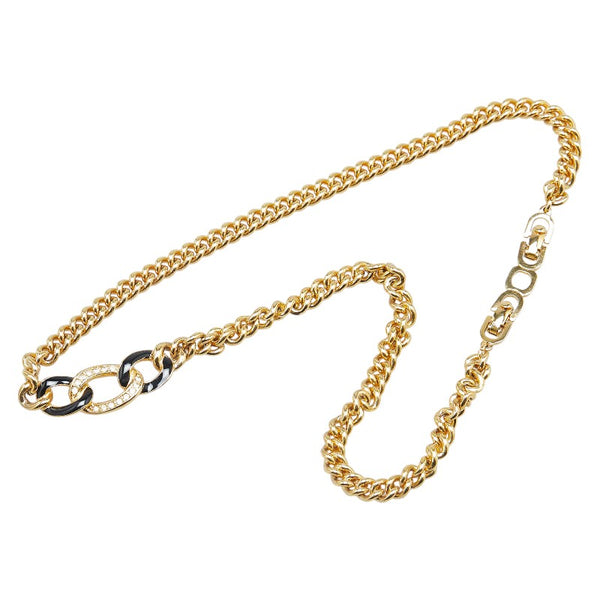 ディオール 鎖 モチーフ ラインストーン チェーン ネックレス ゴールド ブラック メッキ レディース Dior 【中古】