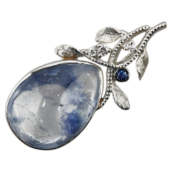 Pt900 プラチナ サファイア11.37ct ダイヤ0.05ct 植物 リーフ ティアドロップ モチーフ  ペンダントトップ レディース 【中古】