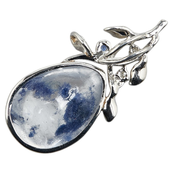 Pt900 プラチナ サファイア11.37ct ダイヤ0.05ct 植物 リーフ ティアドロップ モチーフ  ペンダントトップ レディース 【中古】