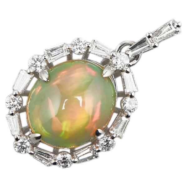 K18WG ホワイトゴールド エチオピアオパール3.48ct ダイヤ0.65ct ペンダントトップ レディース 【中古】