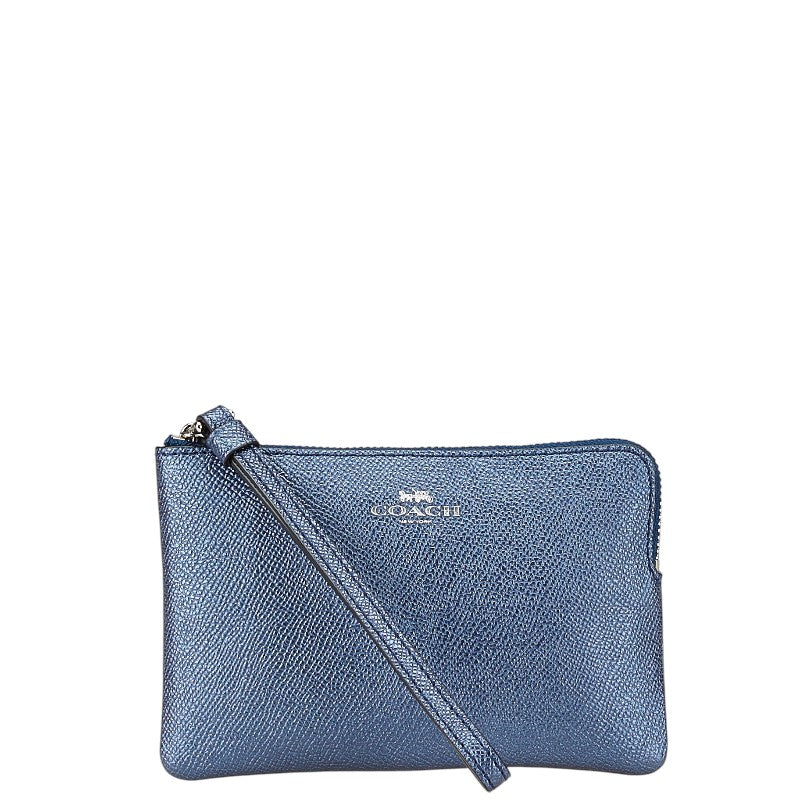 コーチ L字ファスナー ポーチ F21070 ブルー レザー レディース COACH 【中古】