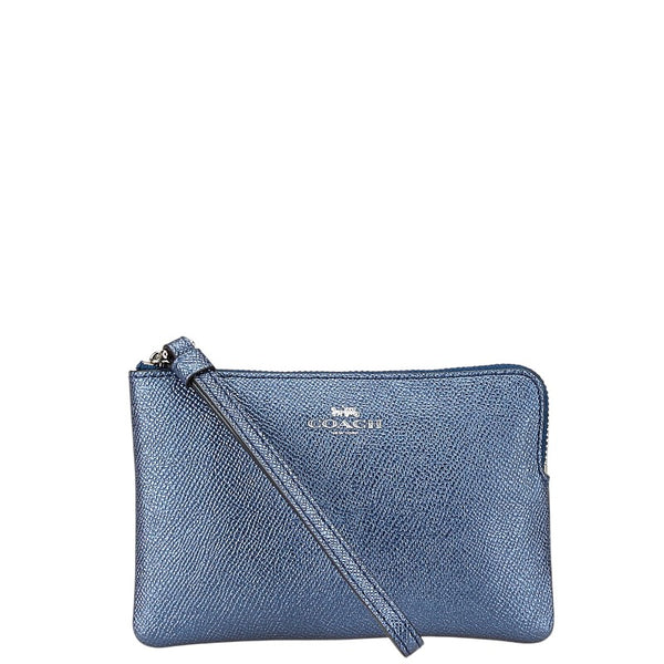 コーチ L字ファスナー ポーチ F21070 ブルー レザー レディース COACH 【中古】