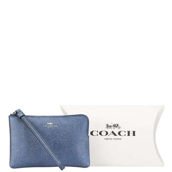 コーチ L字ファスナー ポーチ F21070 ブルー レザー レディース COACH 【中古】