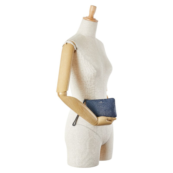 コーチ L字ファスナー ポーチ F21070 ブルー レザー レディース COACH 【中古】