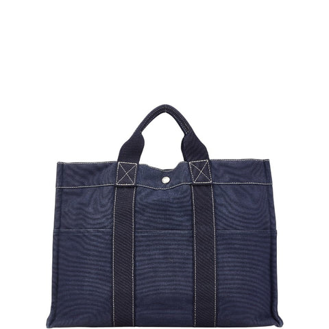 エルメス フールトMM ハンドバッグ トートバッグ ネイビー キャンバス レディース HERMES 【中古】