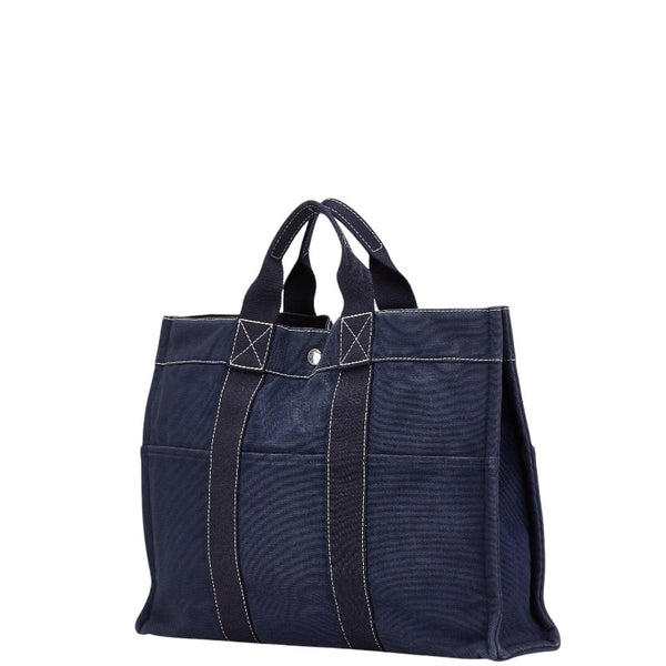 エルメス フールトMM ハンドバッグ トートバッグ ネイビー キャンバス レディース HERMES 【中古】