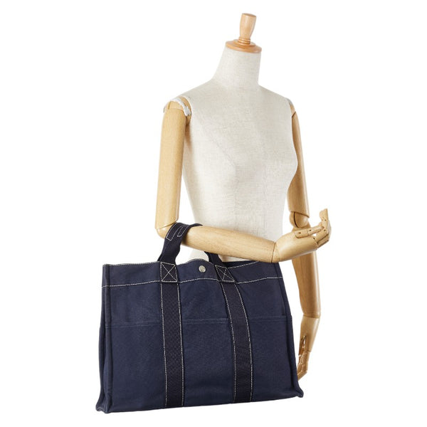 エルメス フールトMM ハンドバッグ トートバッグ ネイビー キャンバス レディース HERMES 【中古】