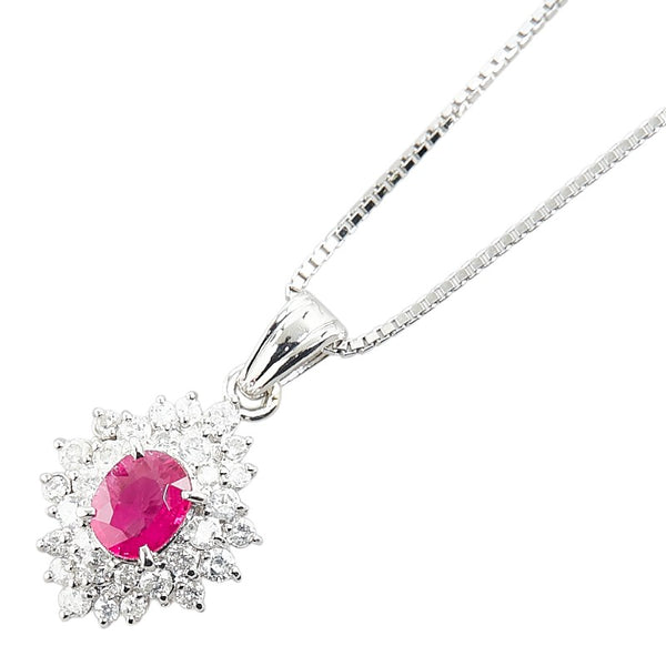 Pt900 プラチナ Pt850 プラチナ ルビー0.66ct ダイヤ0.50ct ペンダントネックレス レディース 【中古】