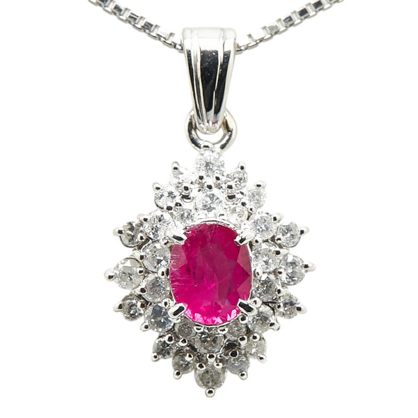 Pt900 プラチナ Pt850 プラチナ ルビー0.66ct ダイヤ0.50ct ペンダントネックレス レディース 【中古】