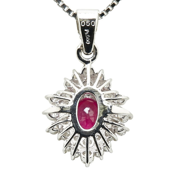 Pt900 プラチナ Pt850 プラチナ ルビー0.66ct ダイヤ0.50ct ペンダントネックレス レディース 【中古】