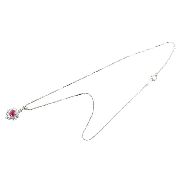 Pt900 プラチナ Pt850 プラチナ ルビー0.66ct ダイヤ0.50ct ペンダントネックレス レディース 【中古】