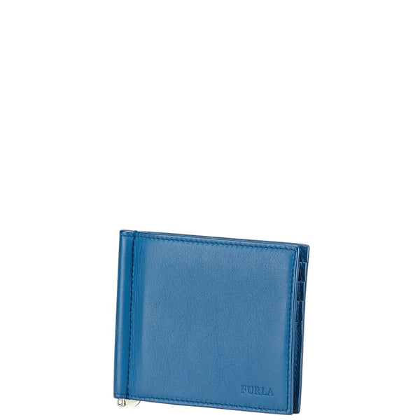フルラ 二つ折り財布 マネークリップ ブルー レザー レディース Furla 【中古】