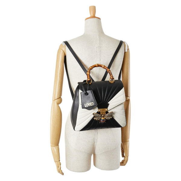グッチ クイーンマーガレット バンブー ハンドバッグ リュックサック 476664 ブラック ホワイト レザー レディース GUCCI 【中古】