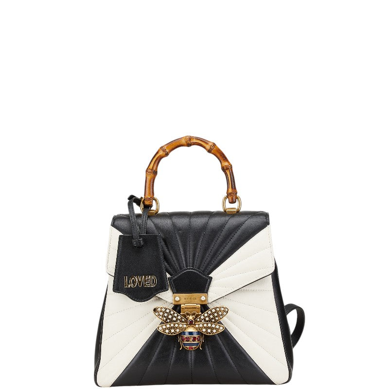 グッチ クイーンマーガレット バンブー ハンドバッグ リュックサック 476664 ブラック ホワイト レザー レディース GUCCI 【中古】