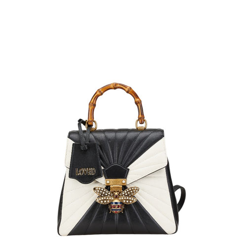 グッチ クイーンマーガレット バンブー ハンドバッグ リュックサック 476664 ブラック ホワイト レザー レディース GUCCI 【中古】