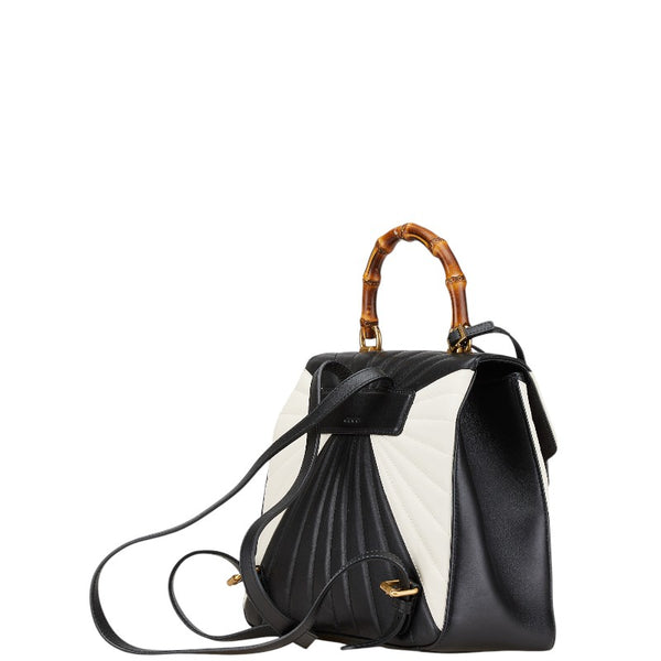 グッチ クイーンマーガレット バンブー ハンドバッグ リュックサック 476664 ブラック ホワイト レザー レディース GUCCI 【中古】