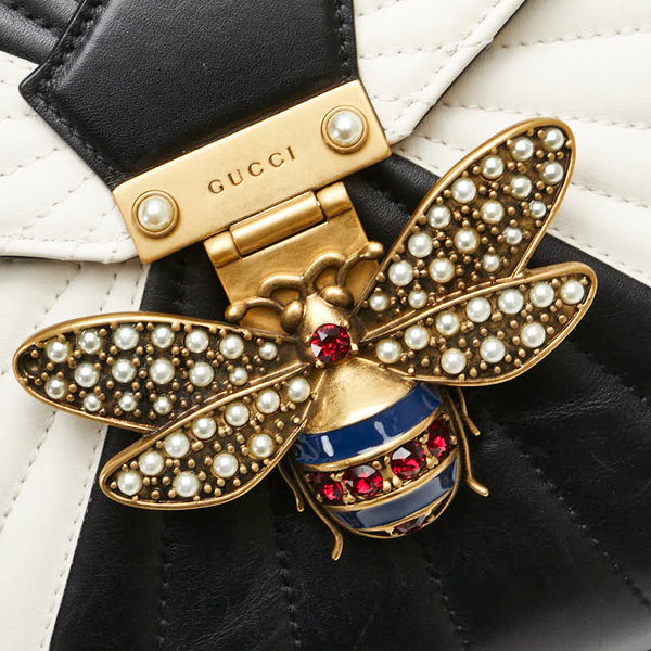 グッチ クイーンマーガレット バンブー ハンドバッグ リュックサック 476664 ブラック ホワイト レザー レディース GUCCI 【中古】