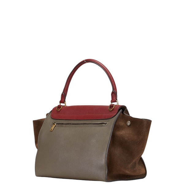 セリーヌ トラペーズ トリコロール ハンドバッグ ショルダーバッグ 2WAY ブラウン レッド レザー スエード レディース CELINE 【中古】