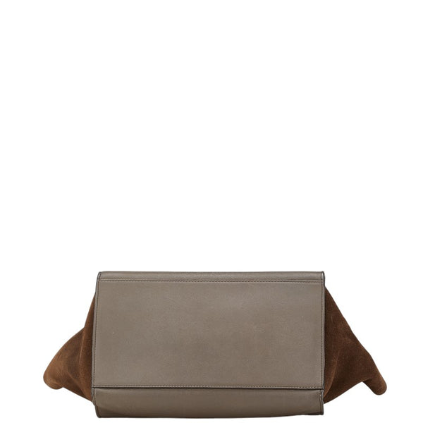 セリーヌ トラペーズ トリコロール ハンドバッグ ショルダーバッグ 2WAY ブラウン レッド レザー スエード レディース CELINE 【中古】