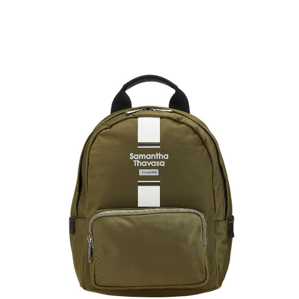 サマンサタバサ ロゴデザイン リュック バックパック カーキ ブラック ナイロン レザー レディース Samantha Thavasa 【中古】