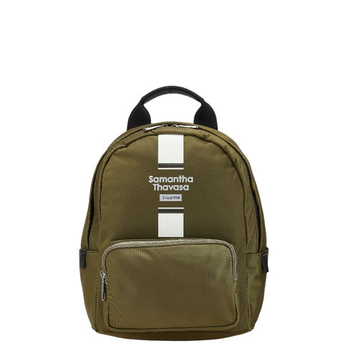 サマンサタバサ ロゴデザイン リュック バックパック カーキ ブラック ナイロン レザー レディース Samantha Thavasa 【中古】