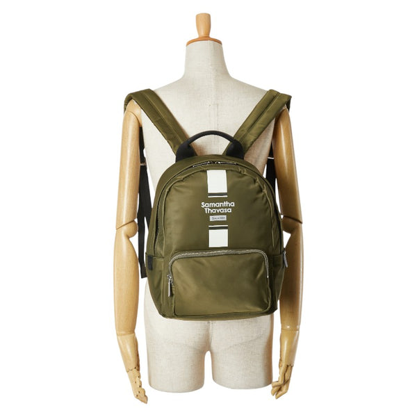 サマンサタバサ ロゴデザイン リュック バックパック カーキ ブラック ナイロン レザー レディース Samantha Thavasa 【中古】